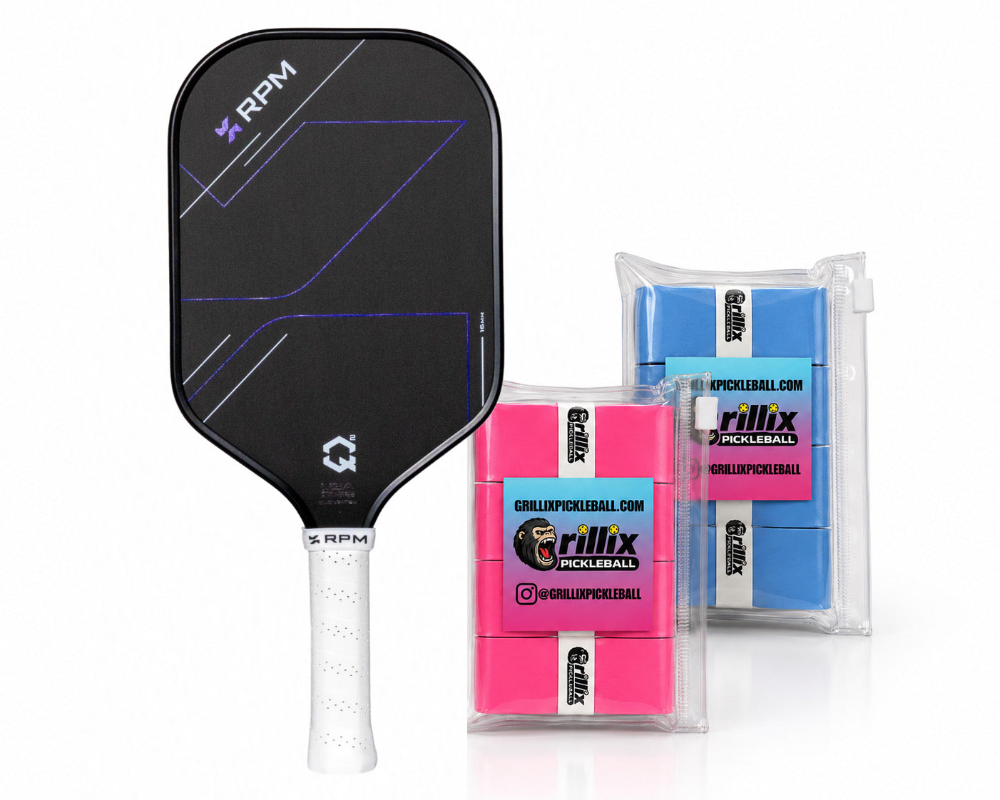 8 Pack Grillix Grip + RPM Q2 16MM ELONGATED Pickleball Paddle